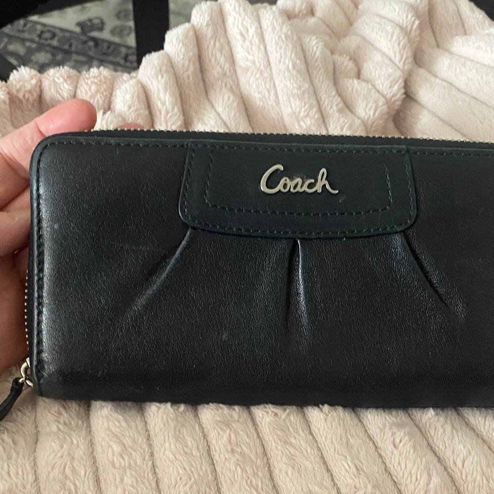 Coach Midnight Black Leather Zip Wallet